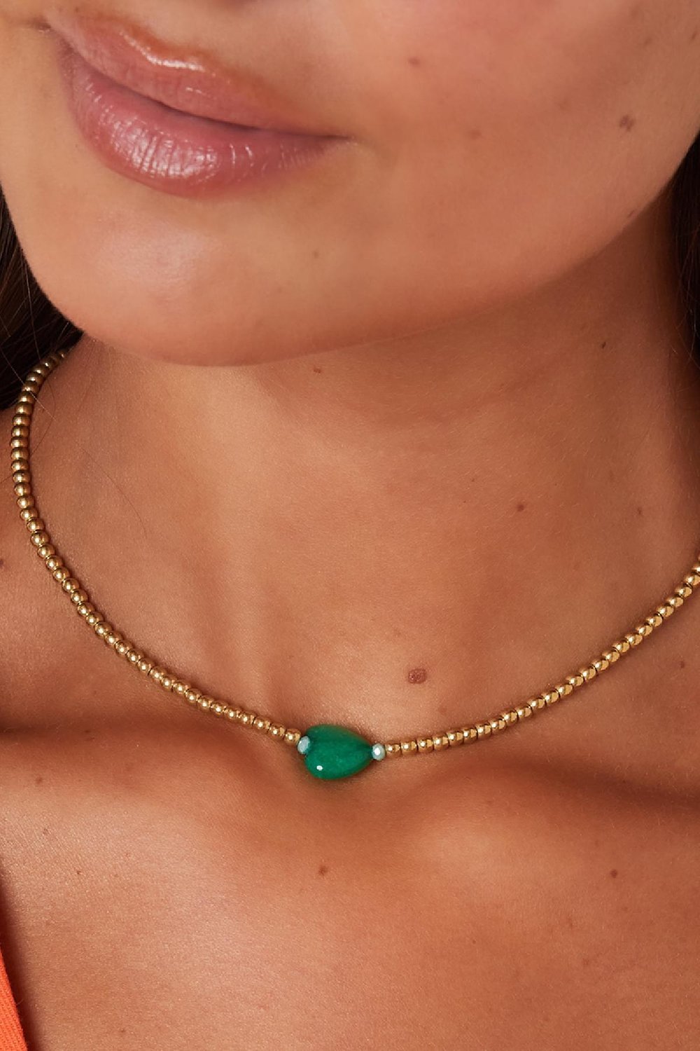 Herzkette - #summergirls-Kollektion Grün & Goldfarbe Edelstahl h5Bild3